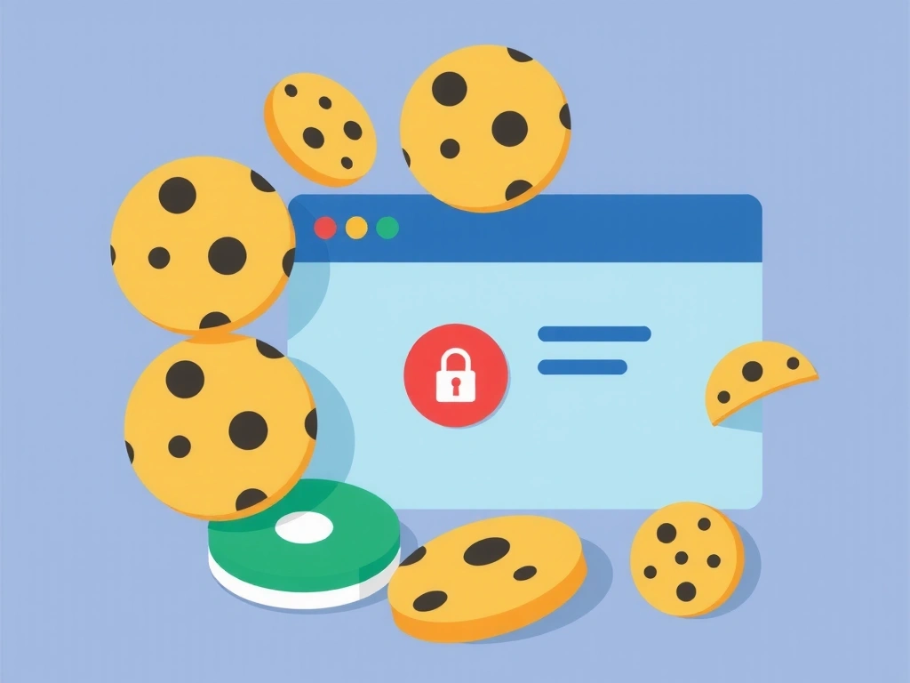 Ilustrație cu diverse tipuri de cookie-uri digitale și browser-ul web