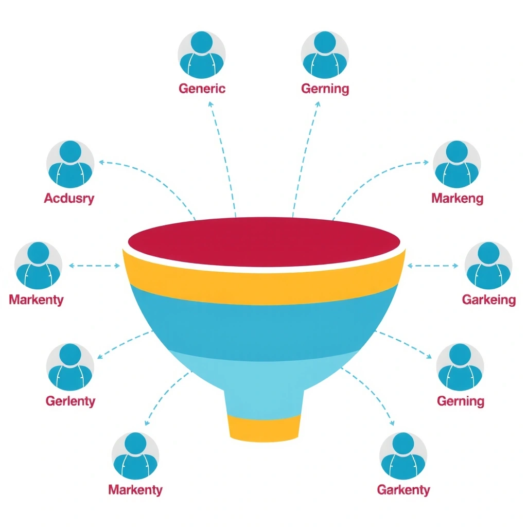 Funnel icon with many users entering but few exiting, symbolizing low quality traffic