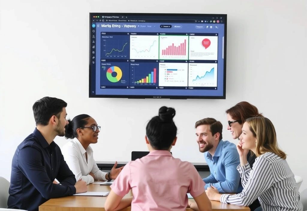 Team collaborating on a digital marketing strategy, showing synergy and innovation.