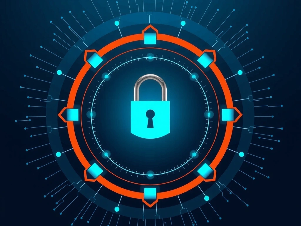 Ilustrație cu un lacăt digital și straturi de securitate cibernetică